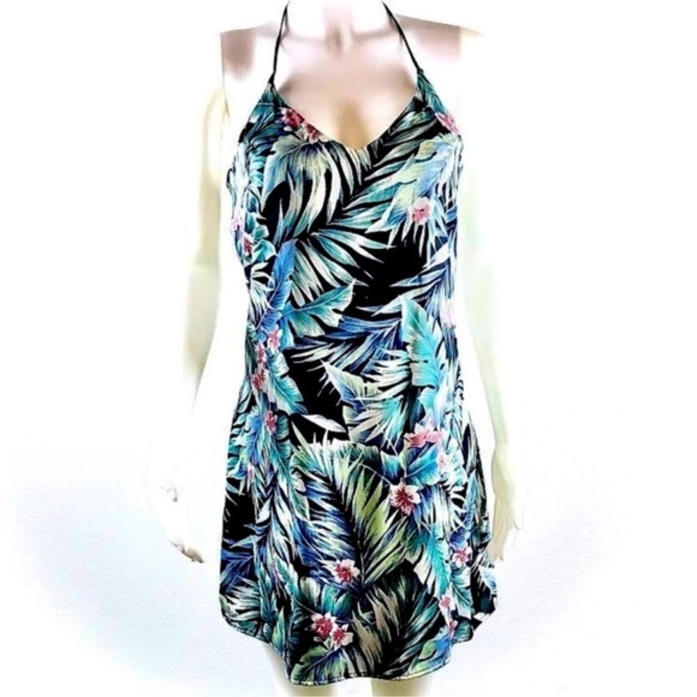 Alya Tropical Print Mini Dress - Black, Green, Pink